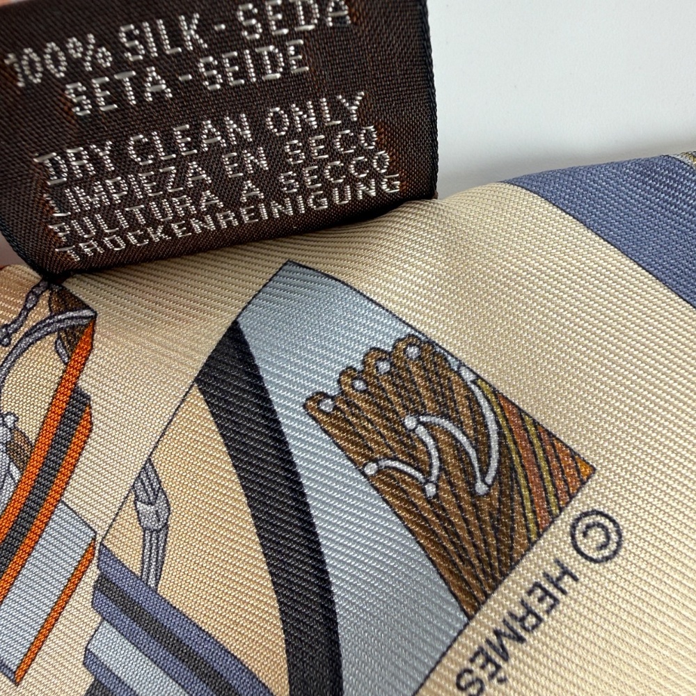 Hermes Springs Springs Blue Orange Print Silk Twilly Scarf - Picture 11 of 11